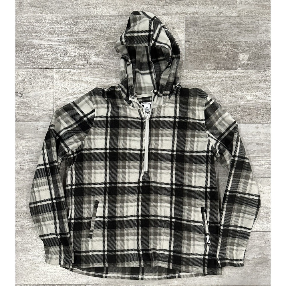 O'Neill Womens Half Zip Polar Fleece Plaid Hoodie Size Medium Mint Condition